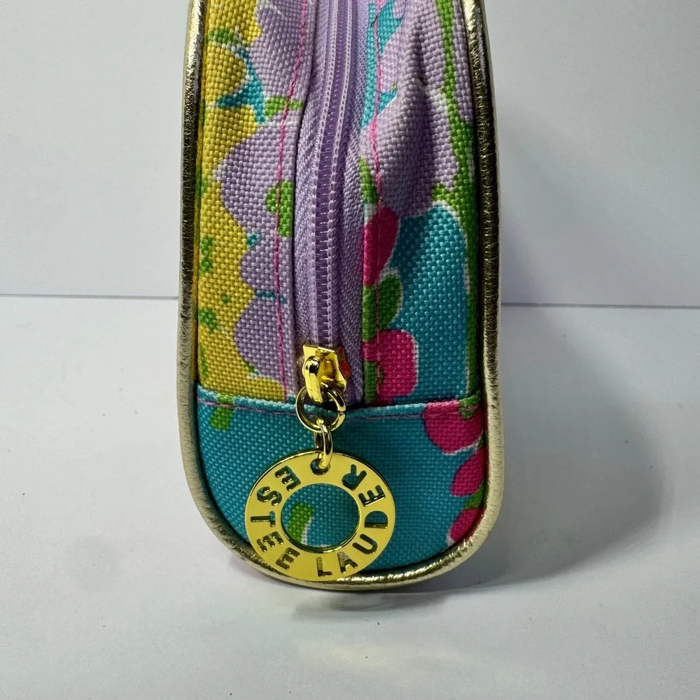 Lilly‎ Pulitzer for Estee Lauder Floral Dragonfly Makeup Bag Teal Pink Gold Trim